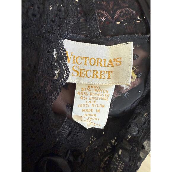 90's vintage black burnout sheer one piece teddy MEDIUM Victoria's Secret - Picture 8 of 8